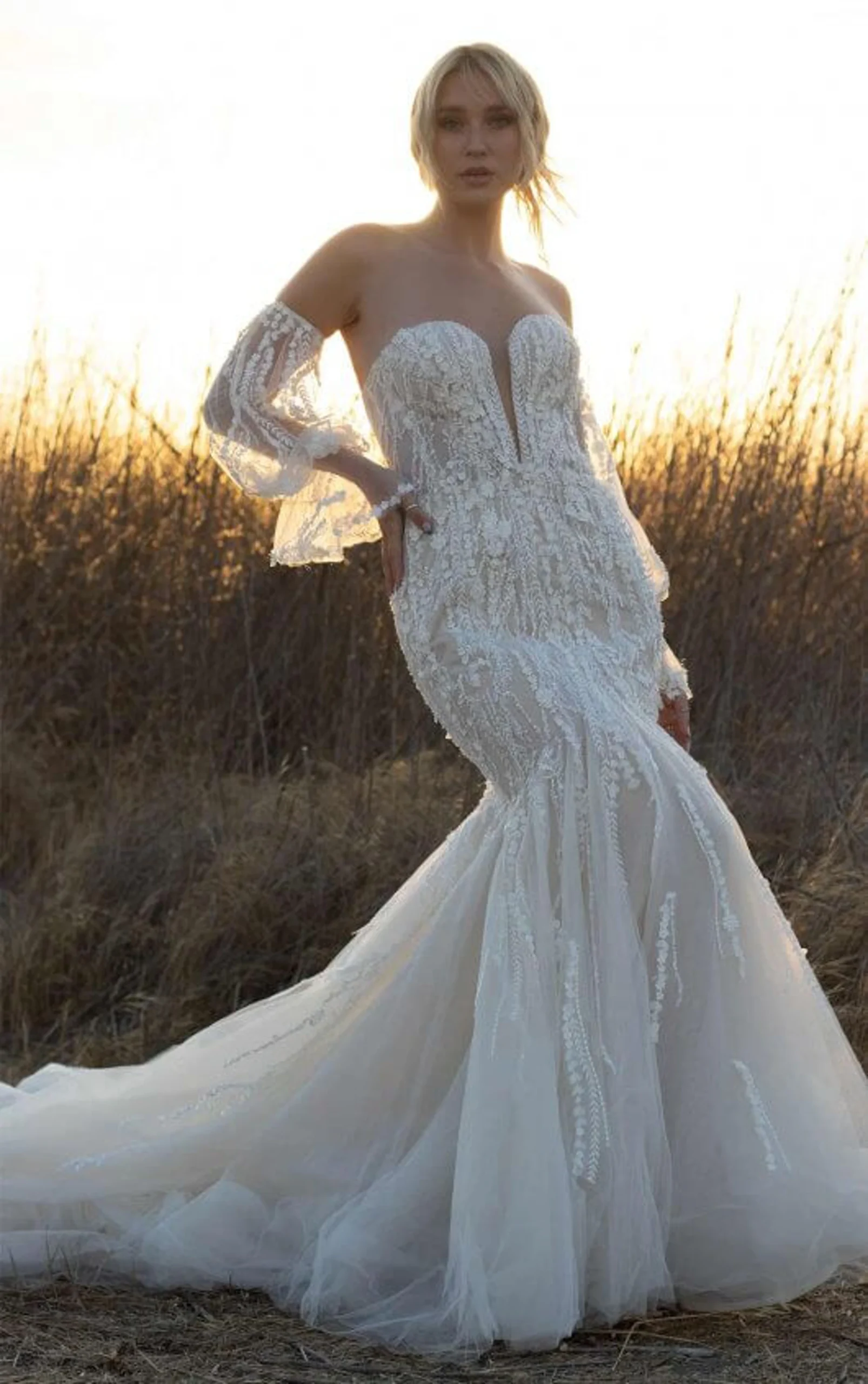 Martina Liana 1421 off-the-shoulder fit and flare wedding dress