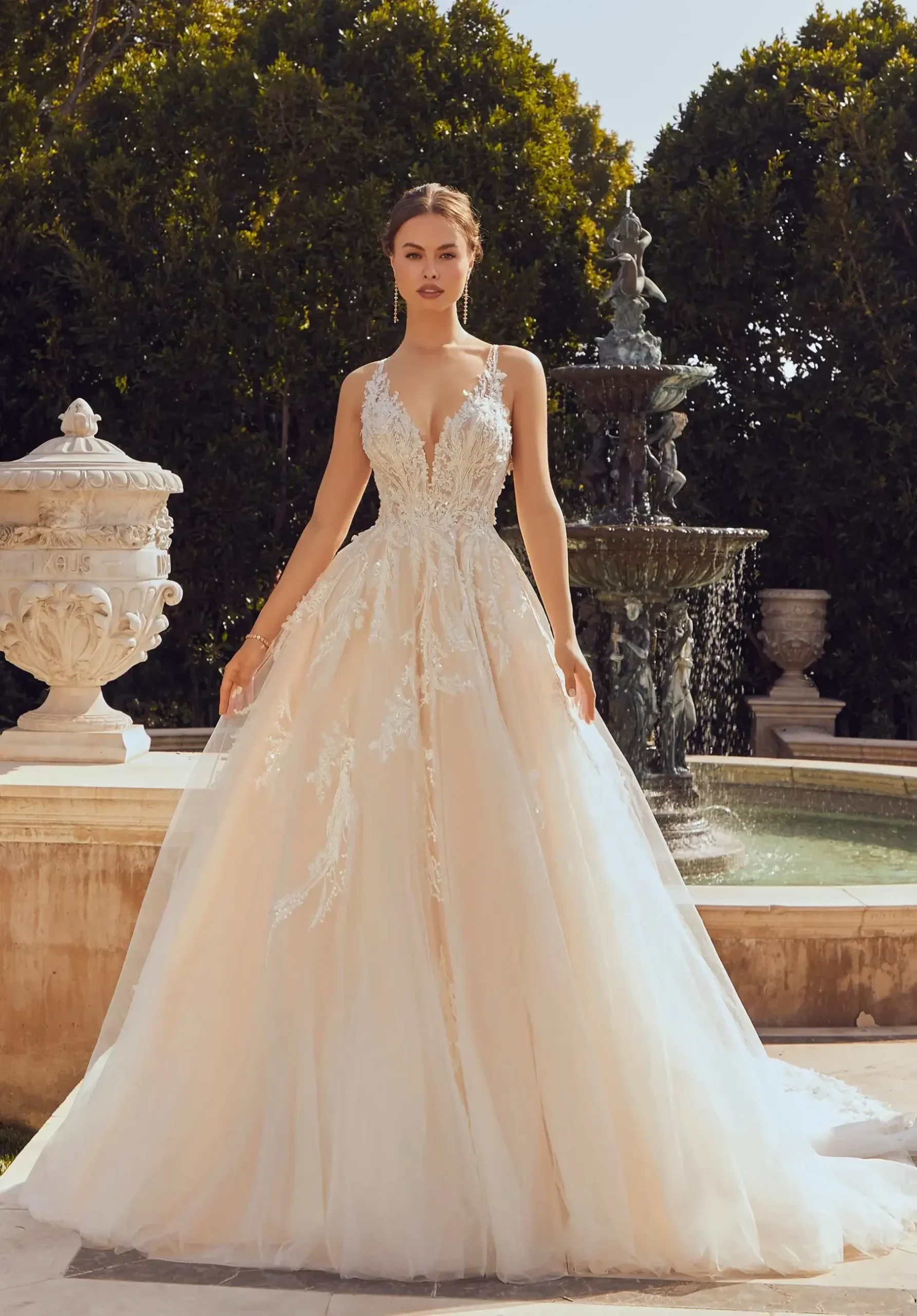 Morilee 2663 beaded ball gown with 3D floral petals