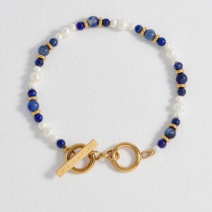 Lapis Lazuli, Pearl and Sodalite Beaded T-Bar Bracelet - Gold - Estella Bartlett | The Jewellery Edit at Jaynes Bridalwear, Lincoln