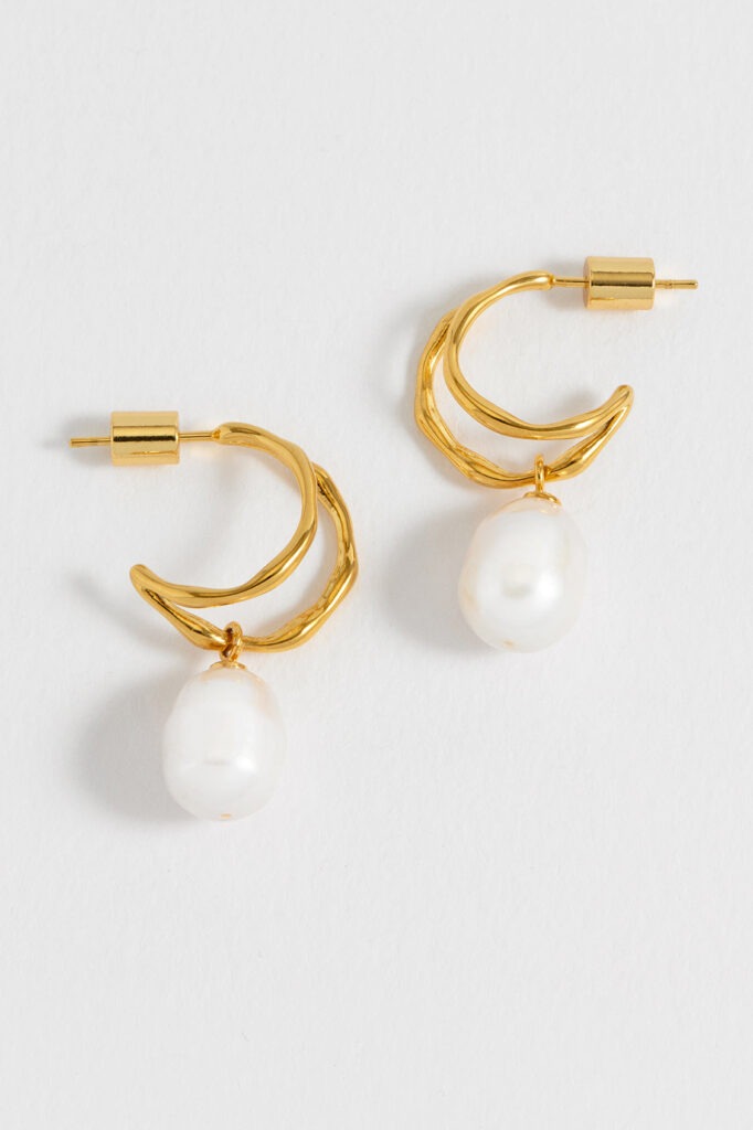 Molten Pearl Double Hoop Earrings - Gold - Estella Bartlett | The Jewellery Edit at Jaynes Bridalwear, Lincoln