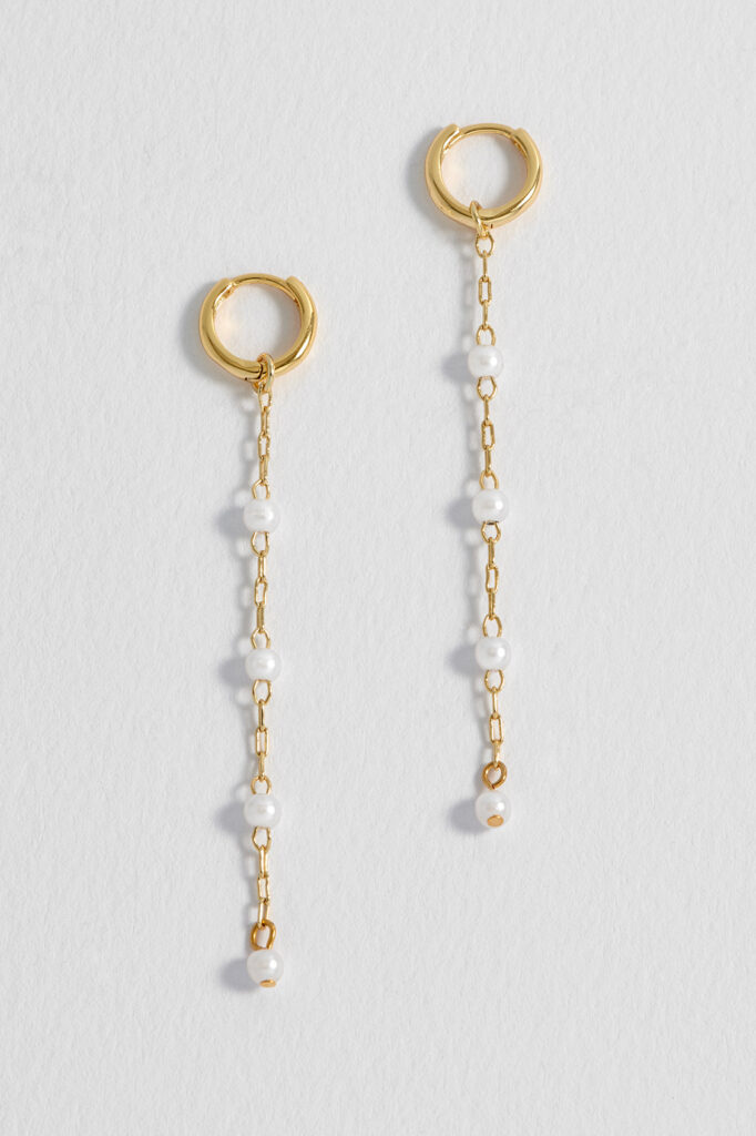 Pearl Chain Drop Hoop Earrings - Gold - Estella Bartlett | The Jewellery Edit at Jaynes Bridalwear, Lincoln