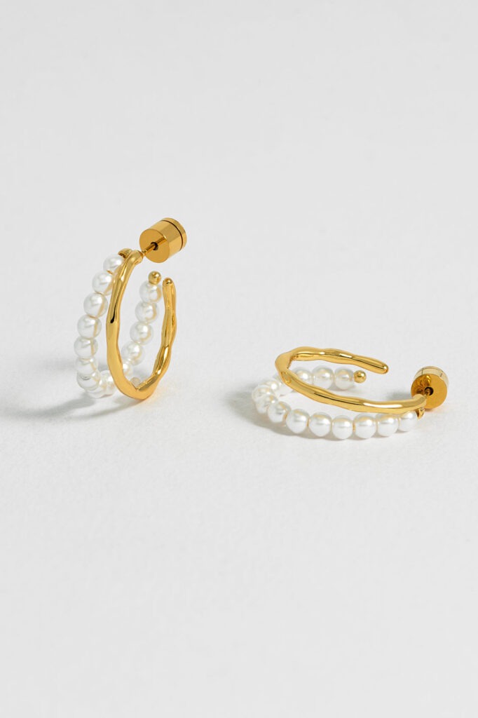 Pearl and Molten Metal Double Illusion Hoops - Gold - Estella Bartlett | The Jewellery Edit at Jaynes Bridalwear, Lincoln