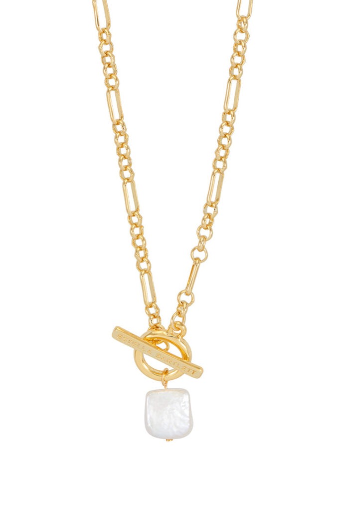 Square Baroque Pearl T-Bar Necklace - Gold - Estella Bartlett | The Jewellery Edit at Jaynes Bridalwear, Lincoln