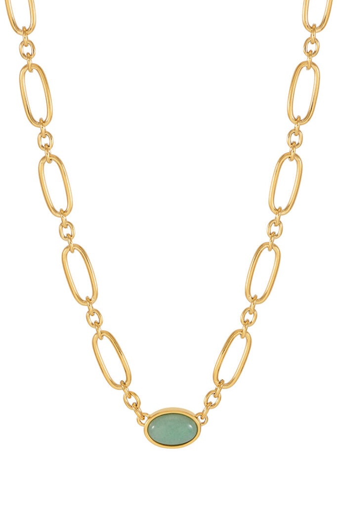 Oval Green Gemstone Chain Link Necklace - Gold - Estella Bartlett | The Jewellery Edit at Jaynes Bridalwear, Lincoln